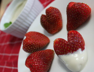 Heart Shaped Strawberries with Yogurt Dip