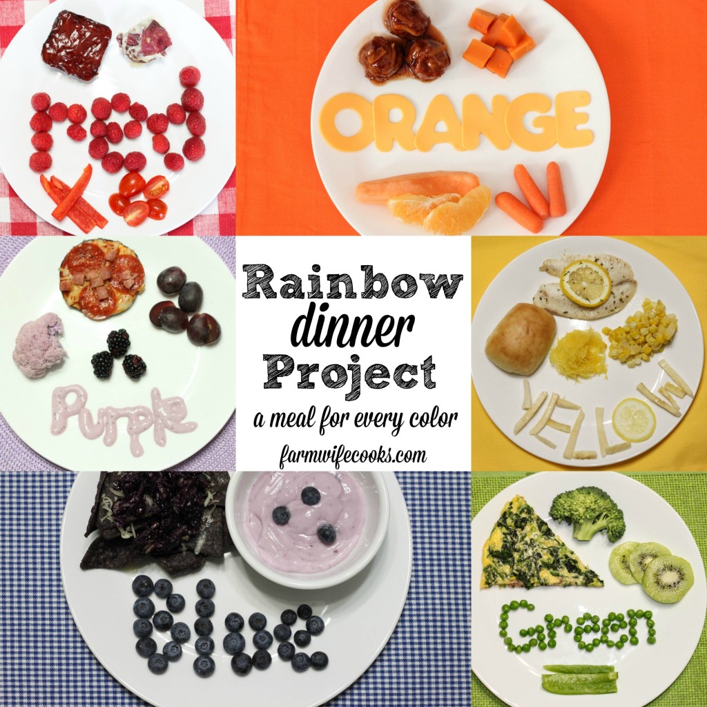 A fun project to help your little ones learn their colors, letters and try new foods! A red, orange, yellow, green, blue and purple meal perfect for celebrating colors!