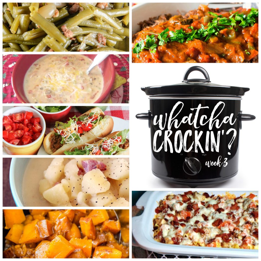 Slow Cooker Cheeseburger Soup (WW Style), Crock Pot Chicken Bacon Ranch Pizza Casserole, Crock Pot Taco Joes, Old Fashioned Slow Cooker Green Beans, Crock Pot Potato Soup, Slow Cooker Cinnamon Sugar Butternut Squash AND Braised Italian Pot Roast are featured in this week's Whatcha Crockin' Crock Pot Recipe Party!
