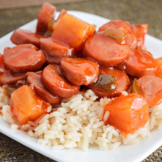 Sweet and Sour Smoked Sausage is a yummy recipe that can be made as an appetizer or over rice for a meal.