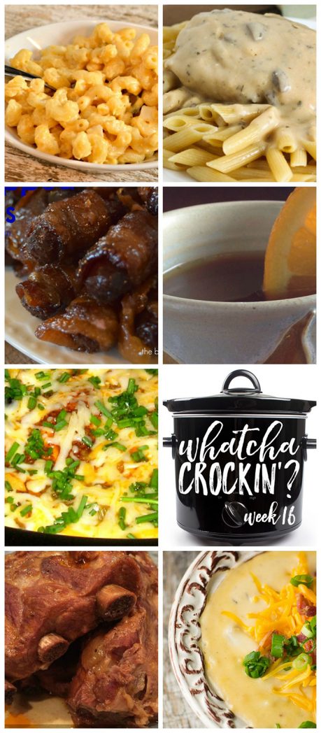 This week's Whatcha Crockin' crock pot recipes include Slow Cooked Fiesta Chicken and Rice, Sweet and Spicy Bacon Wrapped Smokies, Crock Pot Potato Soup and much more!