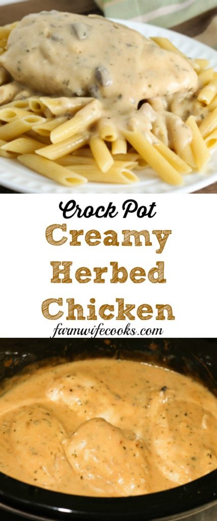 This Crock Pot Creamy Herbed Chicken recipe is easy to toss together and is one the whole family will love!