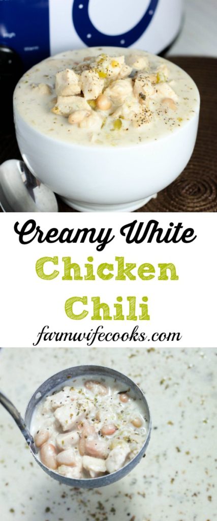 Creamy White Chicken Chili makes a delicious meal full of white beans, chicken and cream the secret ingredient! The whole family will love this Creamy White Chicken Chili recipe.