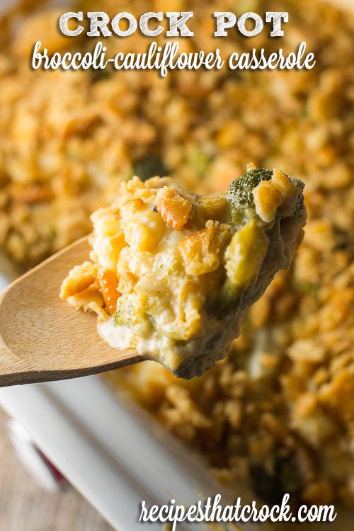We have turned our favorite holiday recipe for Cheesy Broccoli Cauliflower Casserole into a delicious crock pot recipe to save room in the oven this holiday season!