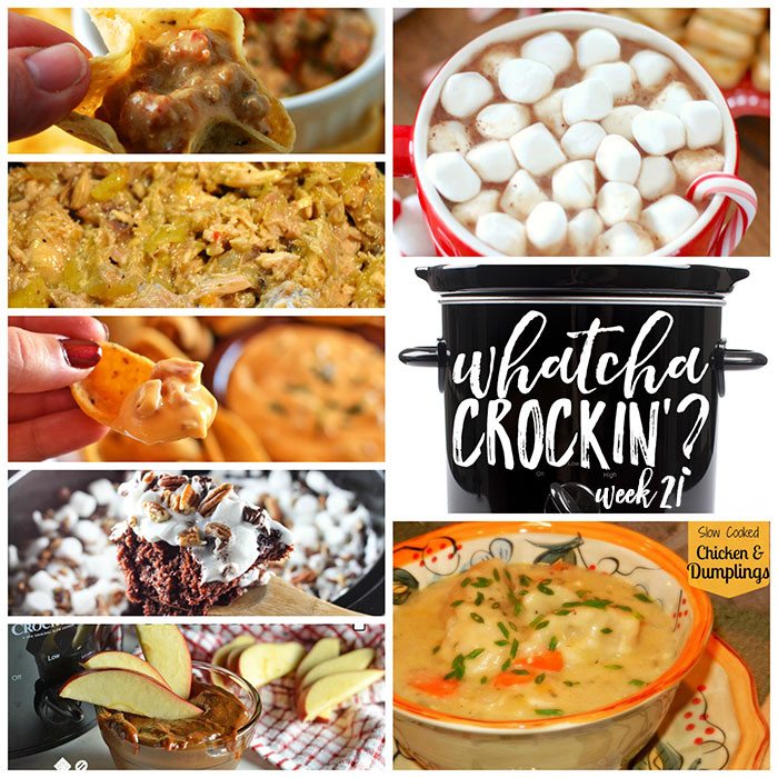 This week's Whatcha Crockin' crock pot recipes include Slow Cooked Chicken and Dumplings, Bacon Cheeseburger Crock Pot Dip, Rocky Road Chocolate Spoon Cake, Crock Pot Creamy Hot Chocolate, Slow Cooker Dulce de Leche Chocolate Dip, Slow Cooker Hot Ham and Cheese Dip, Crock Pot Italian Chicken and much more!