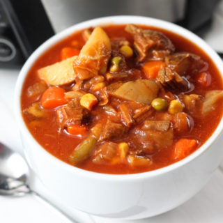 This Vegetable Beef Soup is an easy, hearty, crock pot recipe that is perfect for fall or winter!