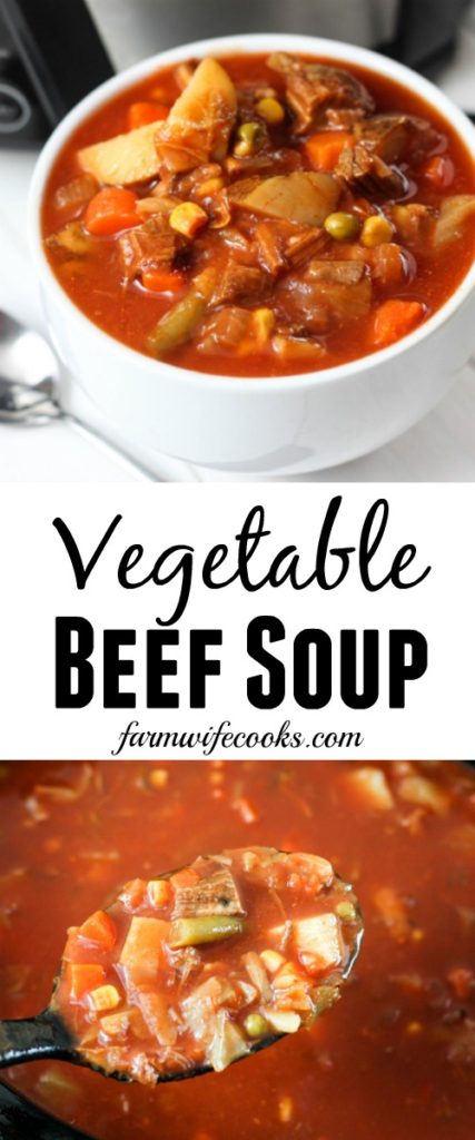 This Vegetable Beef Soup is an easy, hearty, crock pot recipe that is perfect for fall or winter!