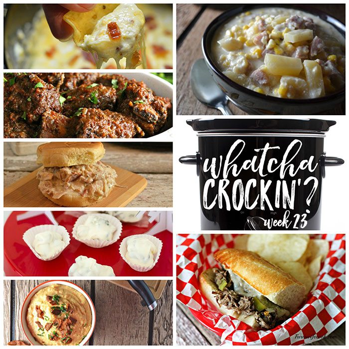 This week's Whatcha Crockin' crock pot recipes include Slow Cooker Ham and Corn Chowder, Bacon Double Cheese Dip, Slow Cooker Brown Sugar Applesauce, Slow Cooker Au Gratin Potato Soup, Slow Cooker Braised Beef Shortribs, Italian Beef Sandwiches, Crock Pot Creamy Bacon Ranch Sandwiches and much more!
