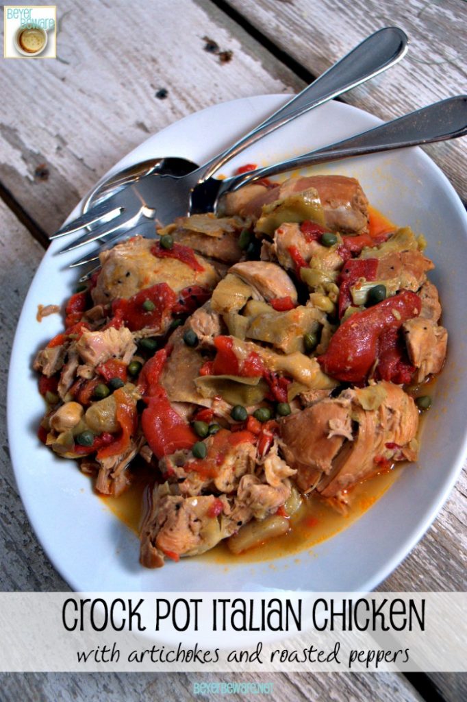 Crock Pot Italian Chicken with Artichokes and Roasted Red Peppers