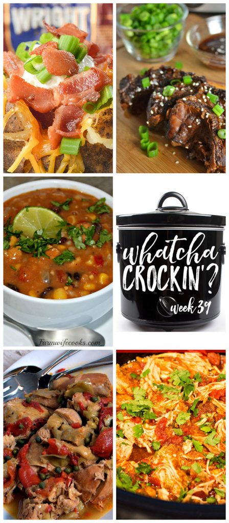 This week's Whatcha Crockin' crock pot recipes include Crock Pot Pulled Chicken Tacos, Sweet-Onion Teriyaki Beef Ribs, Crock Pot Steakhouse Potatoes, Crock Pot Chicken Fiesta Chowder and Crock Pot Italian Chicken with Artichokes and Roasted Red Peppers!