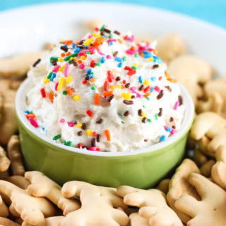 This Animal Cracker Funfetti Cake Batter Dip would make the perfect recipe for a party or family gathering and would also make a fun after school snack.