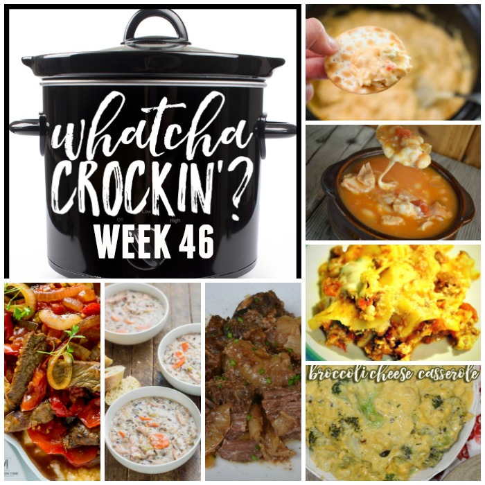 This week’s Whatcha Crockin’ crock pot recipes are perfect for fall including Crockpot Chicken Wild Rice Soup, Crock Pot Creamy Chicken Dip, Crock Pot Broccoli Cheese Casserole, Crock Pot Lasagna, Easy Crock Pot Chicken Chili Recipe with Cheese and Salsa, Loaded Baked Beans Perfect for Tailgating, Busy Day Slow Cooker Pot Roast, Crock Pot Pepper Steak and many more!