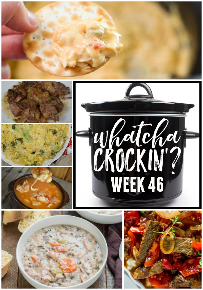 This week’s Whatcha Crockin’ crock pot recipes are perfect for fall including Crockpot Chicken Wild Rice Soup, Crock Pot Creamy Chicken Dip, Crock Pot Broccoli Cheese Casserole, Crock Pot Lasagna, Easy Crock Pot Chicken Chili Recipe with Cheese and Salsa, Loaded Baked Beans Perfect for Tailgating, Busy Day Slow Cooker Pot Roast, Crock Pot Pepper Steak and many more!