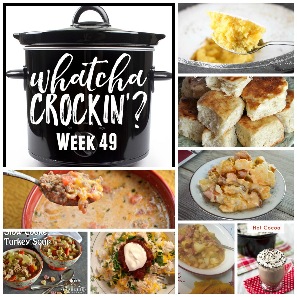 This week’s Whatcha Crockin’ crock pot recipes include Slow Cooker Ranch Chicken Rice Bowls, Warm Winter Lemon Cake, Low Carb Crock Pot Pizza Casserole, Crock Pot Cheesy Smoked Sausage and Potato Bake, Crock Pot Homemade Yeast Rolls, Sweet and Creamy Crock Pot Hot Cocoa, Crockpot Beans 'n' Kraut Stew, Slow Cooker Turkey Soup and many more!