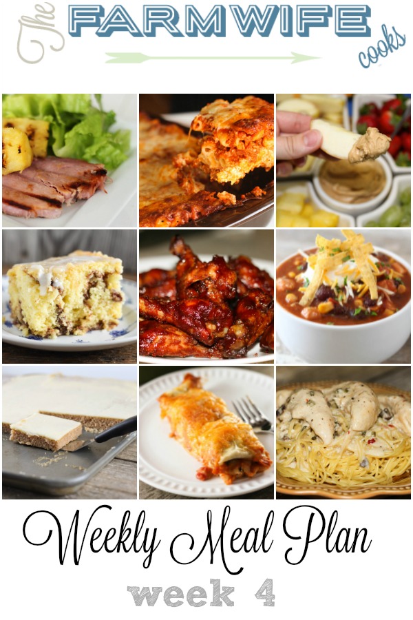 Welcome to this week’s meal plan I have a great group of recipes for you this week including Sticky Chicken Wings, Burrito Style Beef Enchiladas, Baked Ziti, Chicken Tortilla Soup, Chicken Bacon Ranch Pizza Casserole, Grilled Pineapple and Ham Steaks, Angel Chicken, Coffee Cake, Biscuits and Gravy, Roast Beef Roll Ups, Meatball Sub Casserole, Peanut Butter Fruit Dip, Black Bean Caviar Salsa, White Texas Sheet Cake and Peanut Butter No Bake Cookies. 