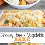 This Cheesy Ham & Vegetable Bake is a quick and easy casserole recipe packed with pasta, ham, broccoli, carrots and cauliflower in a cheesy cream sauce.
