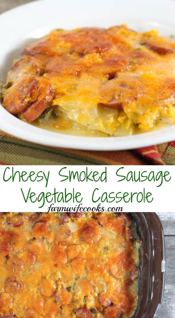 Are you looking for a hearty casserole recipe? This Cheesy Smoked Sausage Vegetable Casserole is easy to toss together and a great weeknight dinner.