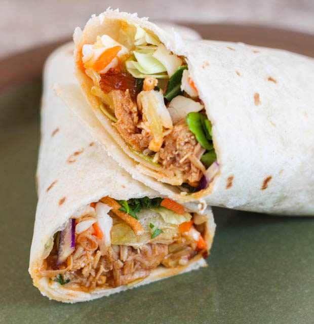 These homemade Asian Chicken Wraps are so good and use rotisserie chicken and bagged salad mix making them easy to toss together for lunch.