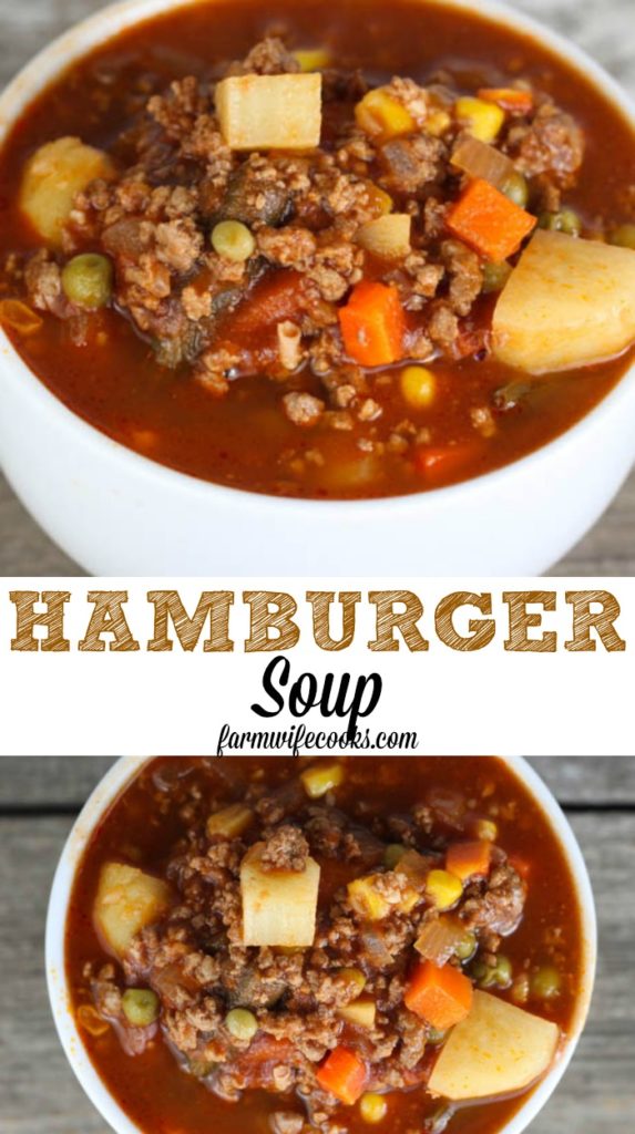 Hamburger Soup is a quick and easy meal idea packed with vegetables, ground beef, beef broth and tomato juice. Hamburger Soup uses ingredients you probably already have at home and it freezes well!