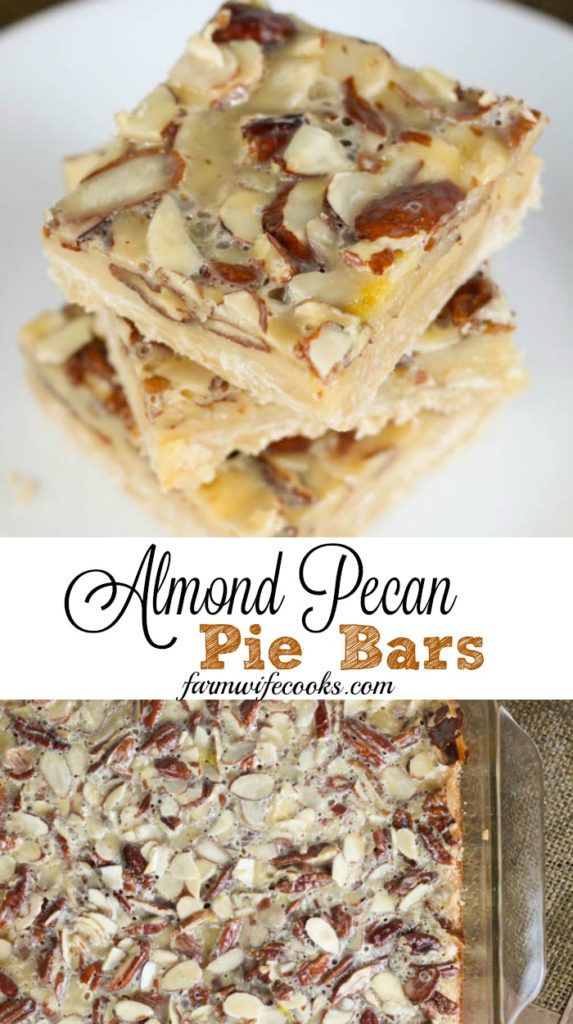This Almond Pecan Pie Bars recipe is easy to make and has a shortbread like crust with a yummy filling filled with almonds and pecans.