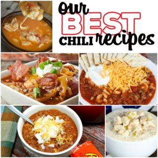 This group of our best chili recipes includes crock pot chili recipes and easy chili recipes like, Meat Lovers Crock Pot Chili, Creamy White Chicken Chili, Easy Chili Mac and more! These recipes are perfect for cold fall and winter days!