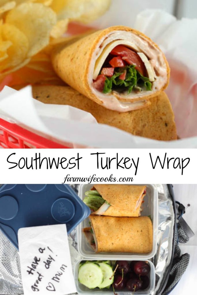 Southwest Turkey Wraps make the perfect lunch for school or work. This recipe has a quick and delicious Southwest Sauce that makes it extra tasty!