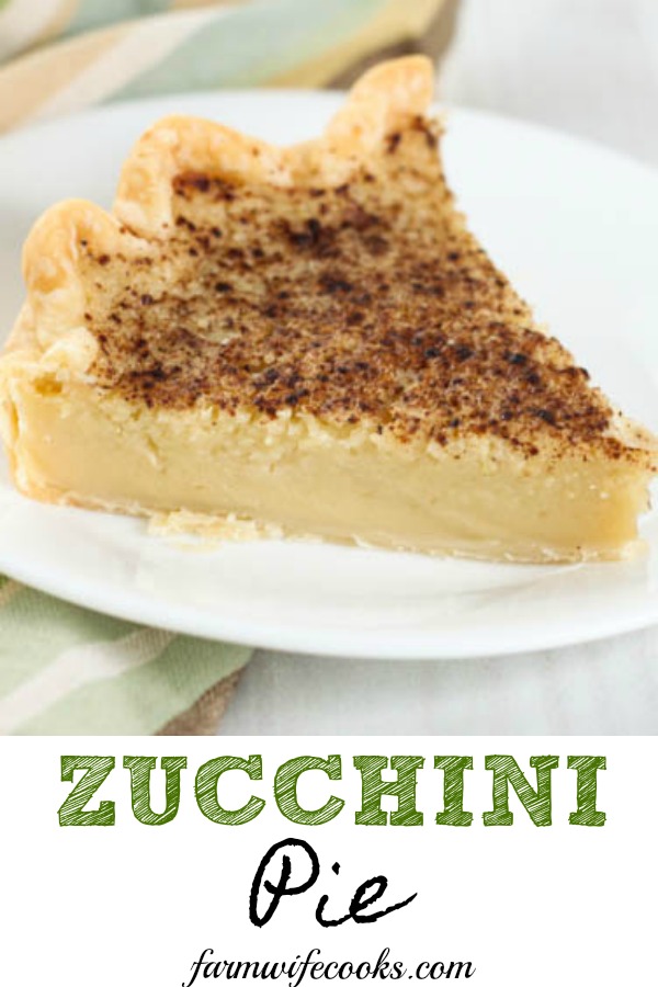 Zucchini Pie is a great summer dessert recipe. This pie is sweet with a crust and tastes like a sugar cream pie but is made with zucchini.