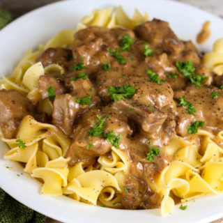 Company Beef is an easy stew beef recipe that uses 5 ingredients and is made with ginger ale and onion soup packet and tastes great served over egg noodles.