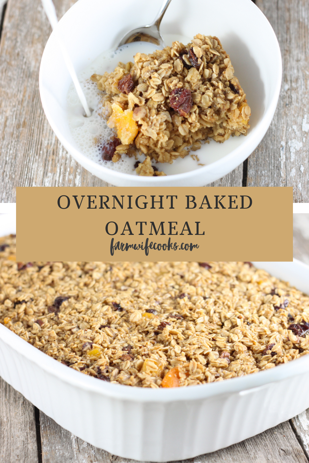 This Overnight Baked Oatmeal with Dried Fruit and Nuts is a healthy breakfast recipe the whole family will love! Rolled oats, dried cranberries, dried apricots, dried cherries, raisins and pecans pack this oatmeal with lots of flavor!